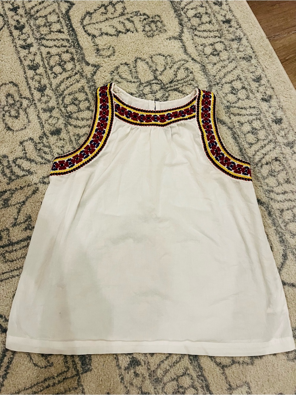Old Navy White Sleeveless Top with Red and Blue Embroidered Trim
